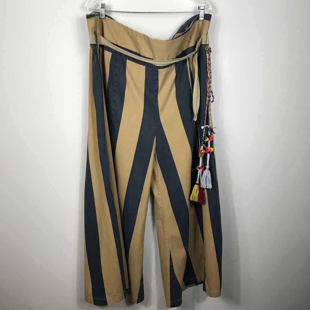 Free People Marjorie Wide-Leg Pants High Waist Tan/Black Striped Women’s size M - Picture 3 of 15